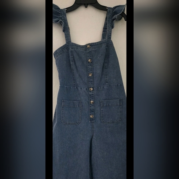 Ruffle Women's Denim Jumpsuit. (Evolutionary) - Picture 3 of 12